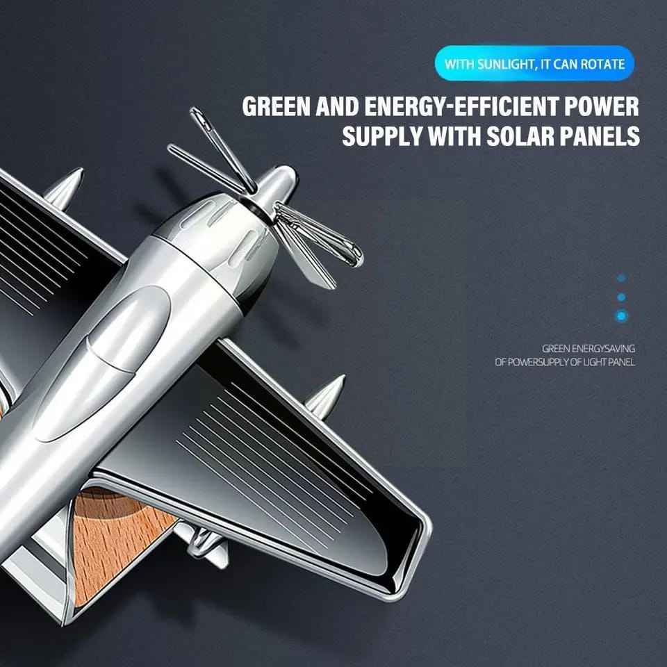 Solar Airplane Car Diffuser with Wooden Base – Luxury Car Air Freshener