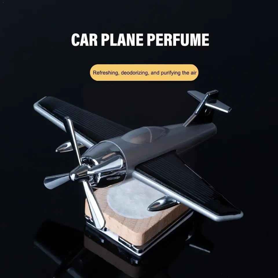 Solar Airplane Car Diffuser with Wooden Base – Luxury Car Air Freshener