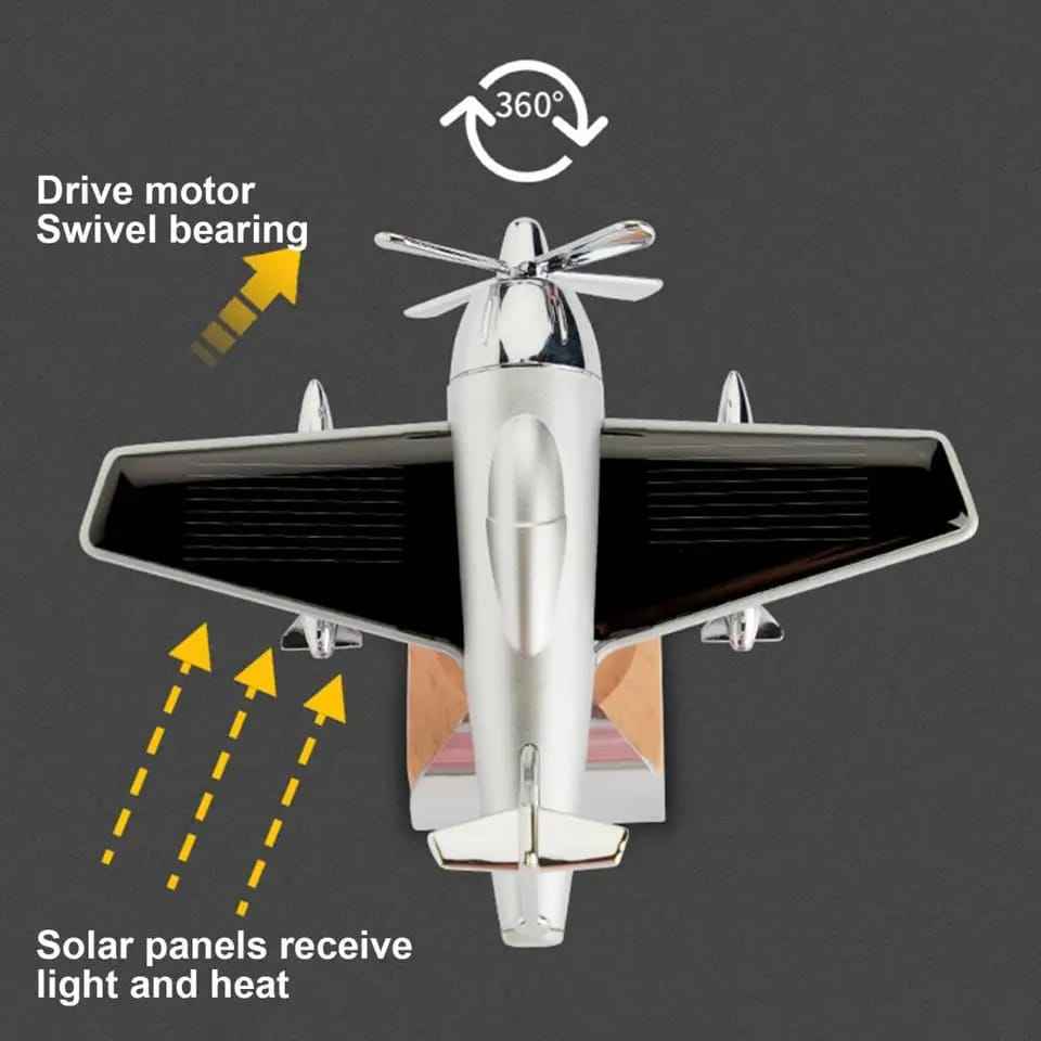 Solar Airplane Car Diffuser with Wooden Base – Luxury Car Air Freshener