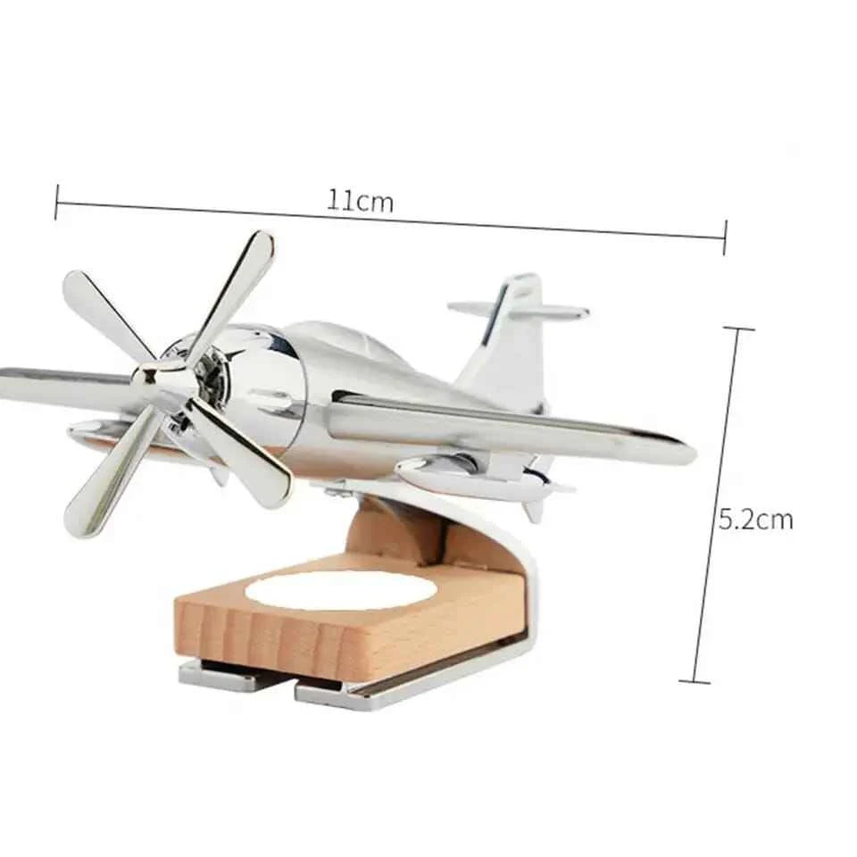 Solar Airplane Car Diffuser with Wooden Base – Luxury Car Air Freshener