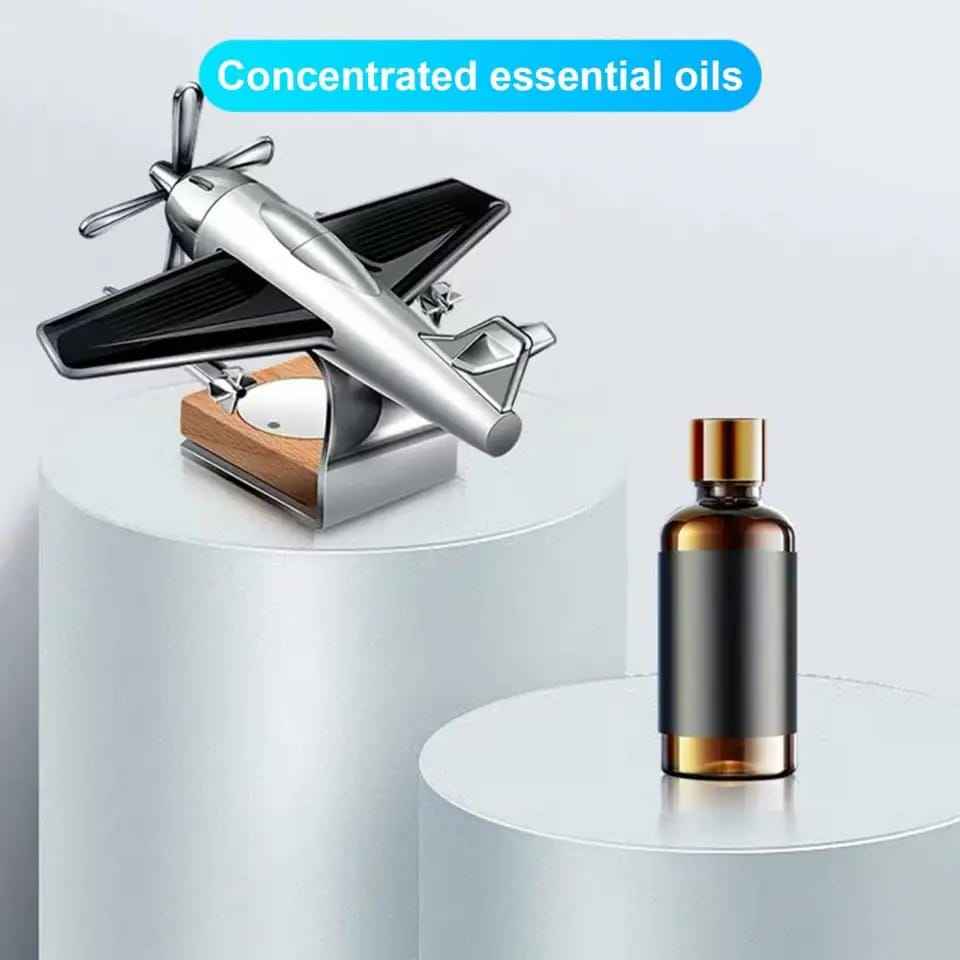 Solar Airplane Car Diffuser with Wooden Base – Luxury Car Air Freshener