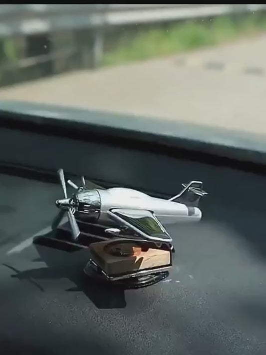 Solar Airplane Car Diffuser with Wooden Base – Luxury Car Air Freshener